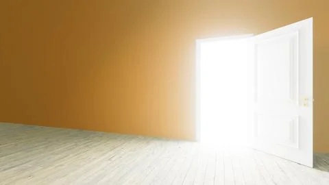 Open door illuminating empty room with wooden floor Stock-Illustration