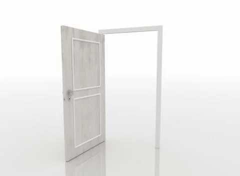 Open Door Isolated on White Background, 3D Render Stock Illustration