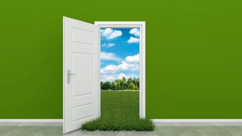 Open door with landscape Stock Illustration