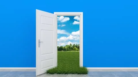 Open door with landscape Stock Illustration