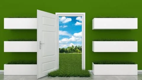 Open door with landscape Stock Illustration