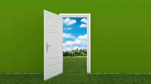 Open door with landscape Stock Illustration
