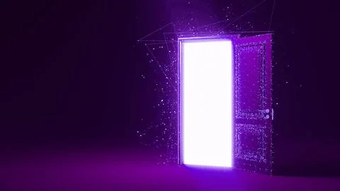 Open door letting light into dark room with futuristic design Stock Illustration