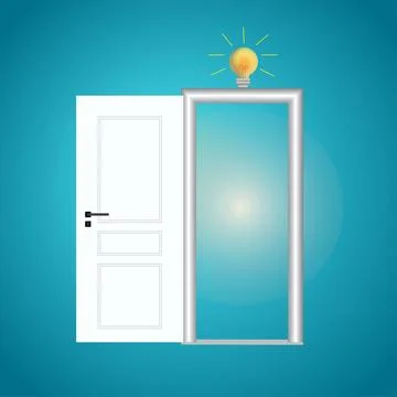 Open door light bulb Stock Illustration