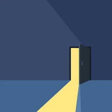 Open door with light icon in flat style. Dark room vector illustration on i.. Stock Illustration