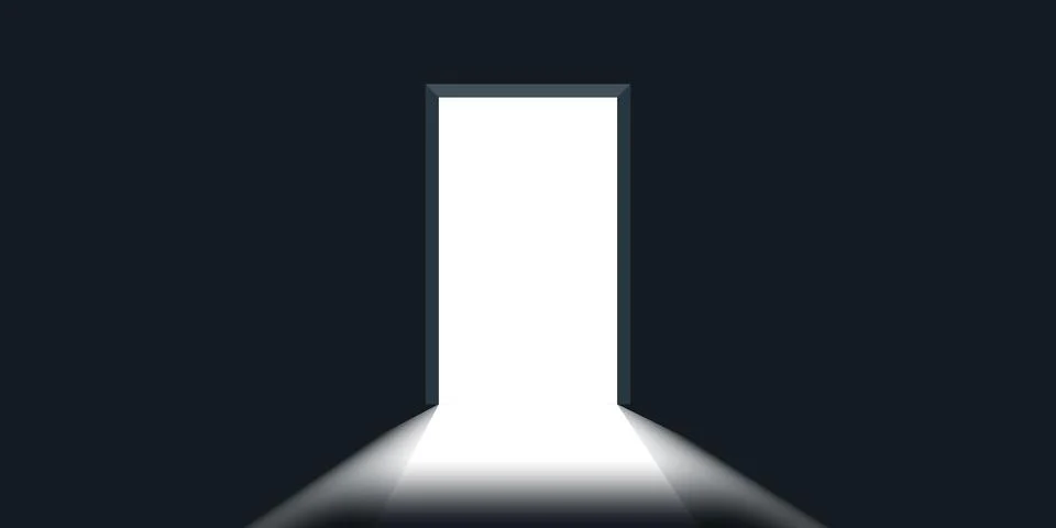 Open door with light icon in flat style. Dark room vector illustration on i.. Stock Illustration