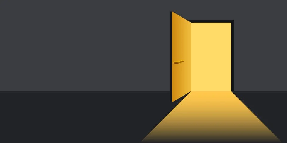 Open door with light icon in flat style. Dark room vector illustration on i.. Stock Illustration
