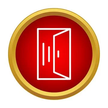 Open door line icon on red circle Stock Illustration