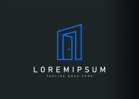 Open door logo design. Vector illustration of entrance and go to the room. Mo Stock Illustration