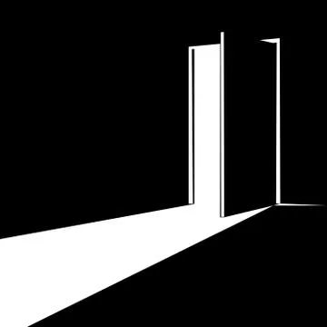 The open door out of the darkness to the light. Open door.opportunities. Vect Stock Illustration