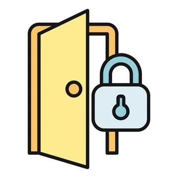 Open door with padlock protecting data access Stock Illustration