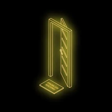 Open door with problem solving doormat isometric view Stock Illustration