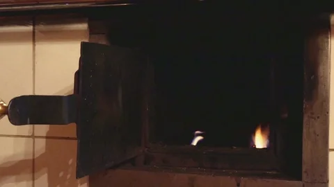 Open door of retro oven Stock Footage 70090777