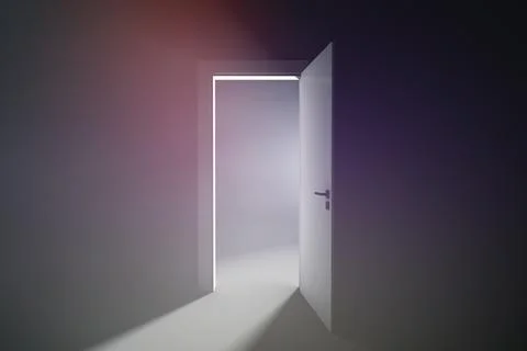Open door to a room with bright light Stock Illustration