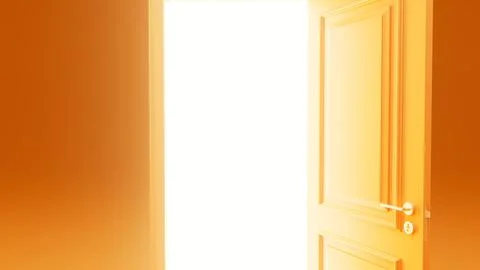 Open door showing bright light illuminating dark room Ilustración de archivo