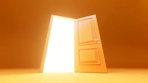 Open door showing bright light in orange room Stock Illustration