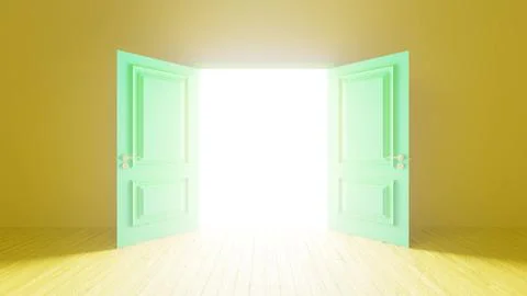 Open door showing light in empty room with wooden floor Ilustración de archivo