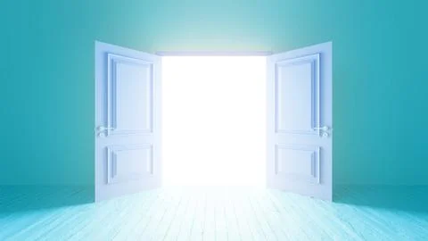 Open door showing light in empty room with wooden floor Ilustración de archivo