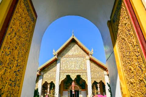 Open door of temple Stock Photos