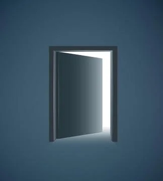 Open door with white light in a dark room Stock Illustration