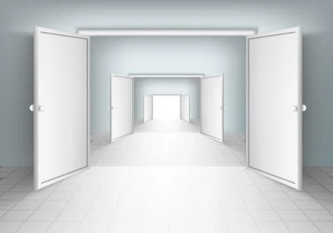 Open doors in rooms Stock Illustration