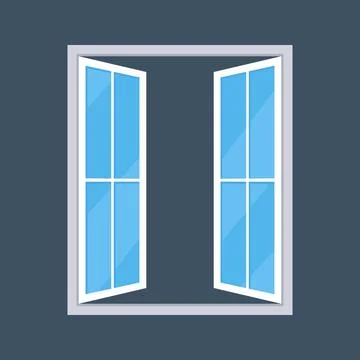 Open Double Rectangular Window Flat Icon on Dark Background Stock Illustration