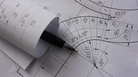 Open drawings with a pencil. Engineering and design. Vídeo Stock 80612866