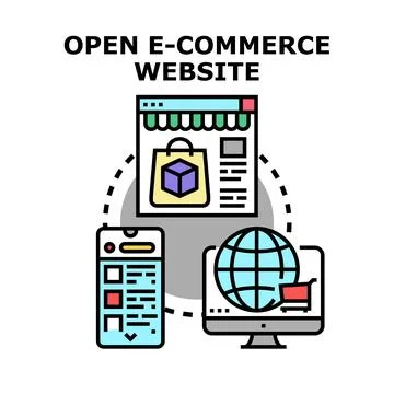 Open e commerce website concept with connected devices 스톡 일러스트