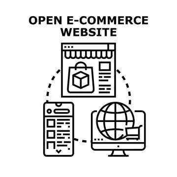 Open e commerce website concept with connected devices Stock Illustration