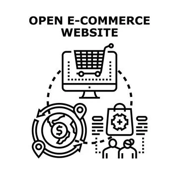 Open e commerce website with global online shopping and delivery Stock Illustration
