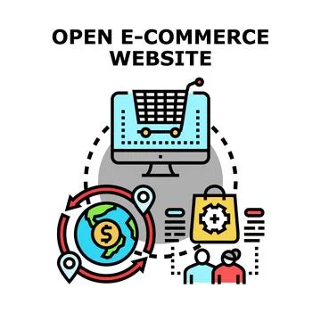 Open e commerce website with global online shopping and delivery Stock Illustration