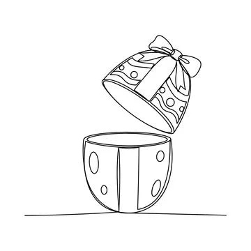 Open Easter Egg Gift Box with Ribbon Line Art Stock Illustration