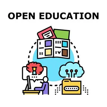 Open education concept with person studying online and digital content Stock Illustration