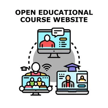 Open educational course website developing distance learning platform Stock Illustration