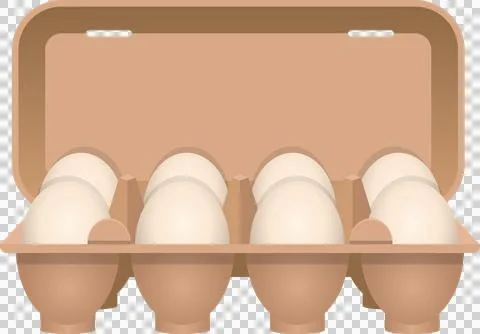 Open egg carton containing eight white eggs, a common food ingredient used .. Stock Illustration