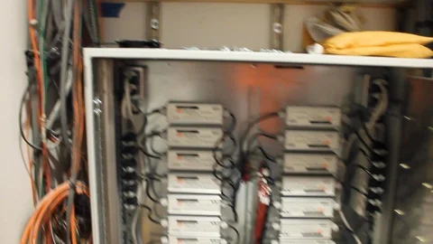 Open electrical box in equipment room Stock Footage 125057311