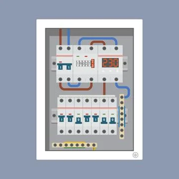 Open Electrical Circuit Breaker Panel Illustrazione stock