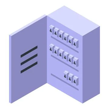 Open electrical panel showing circuit breakers for home energy distribution Illustrazione stock