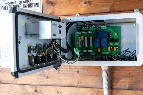 Open Electrical Relay Control Box by Leitner 库存照片