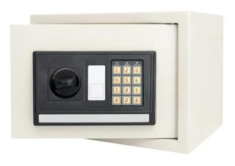 Open electronic safe  isolated on white Stock Photos