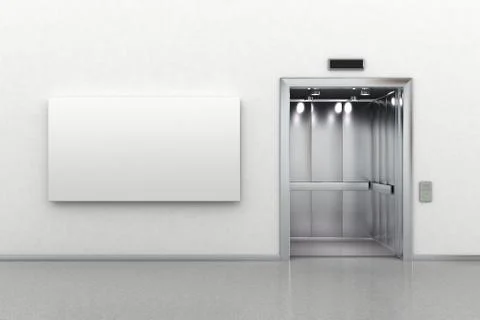 Open elevator and billboard Stock Illustration