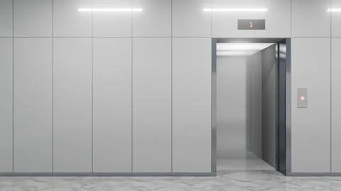 Open elevator doors showing empty lift in modern building Ilustración de archivo