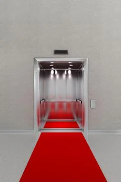 Open elevator with red carpet Stock Illustration
