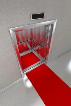 Open elevator with red carpet Stock Illustration