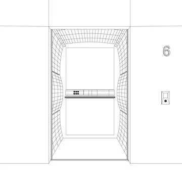 Open elevator wireframe interior isolated, vector Wireframe open elevator d.. Ilustración de archivo