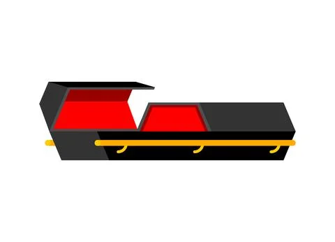 Open empty black coffin with red lining. Vector illustration of a solemn ca.. Stock Illustration