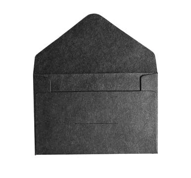 Open empty black textured craft paper envelope mock up a isolated transparent Stock Photos