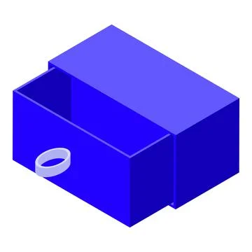 Open empty blue drawer with handle in isometric view Illustration