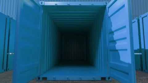 Open empty blue shipping container in a storage yard Stock Illustration