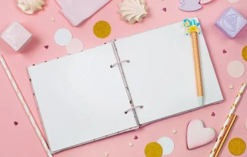 Open empty book on the party background with blank space for text Stock Photos